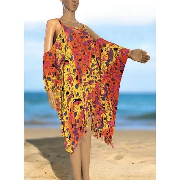 L.G. Sport Tie Dye Kaftan Swim Cover-Up Sleeveless fish shell seahorse beach - Picture 1 of 12